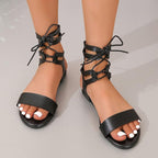 Zwarte veter-sandalen met enkelband - Bakkermode.nl