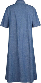 Dames denim maxi jurk - casual zomerstijl met knopen en zakken