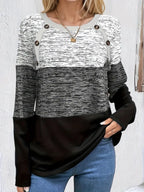 Dames lange mouw relaxte fit kleurblock pullover - zachte rekbare stof voor dagelijks gebruik