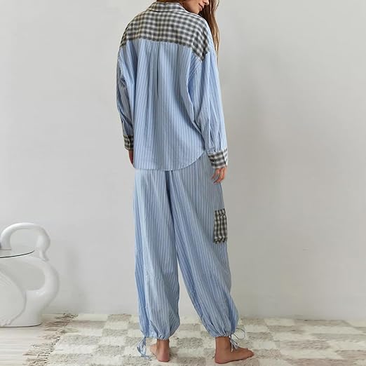 2-delige loungewear set - dames pyjama met geruite details - Bakkermode.nl