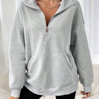 Casual sweatshirt met rits en schuine zakken - fijne dames pullover