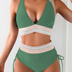 2-delig groen bikini set - v-hals top met hoge taille bikinitop