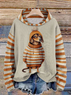 Hoodie met capuchon - stijlvolle dames sweater met schattige teckelprint - Bakkermode.nl