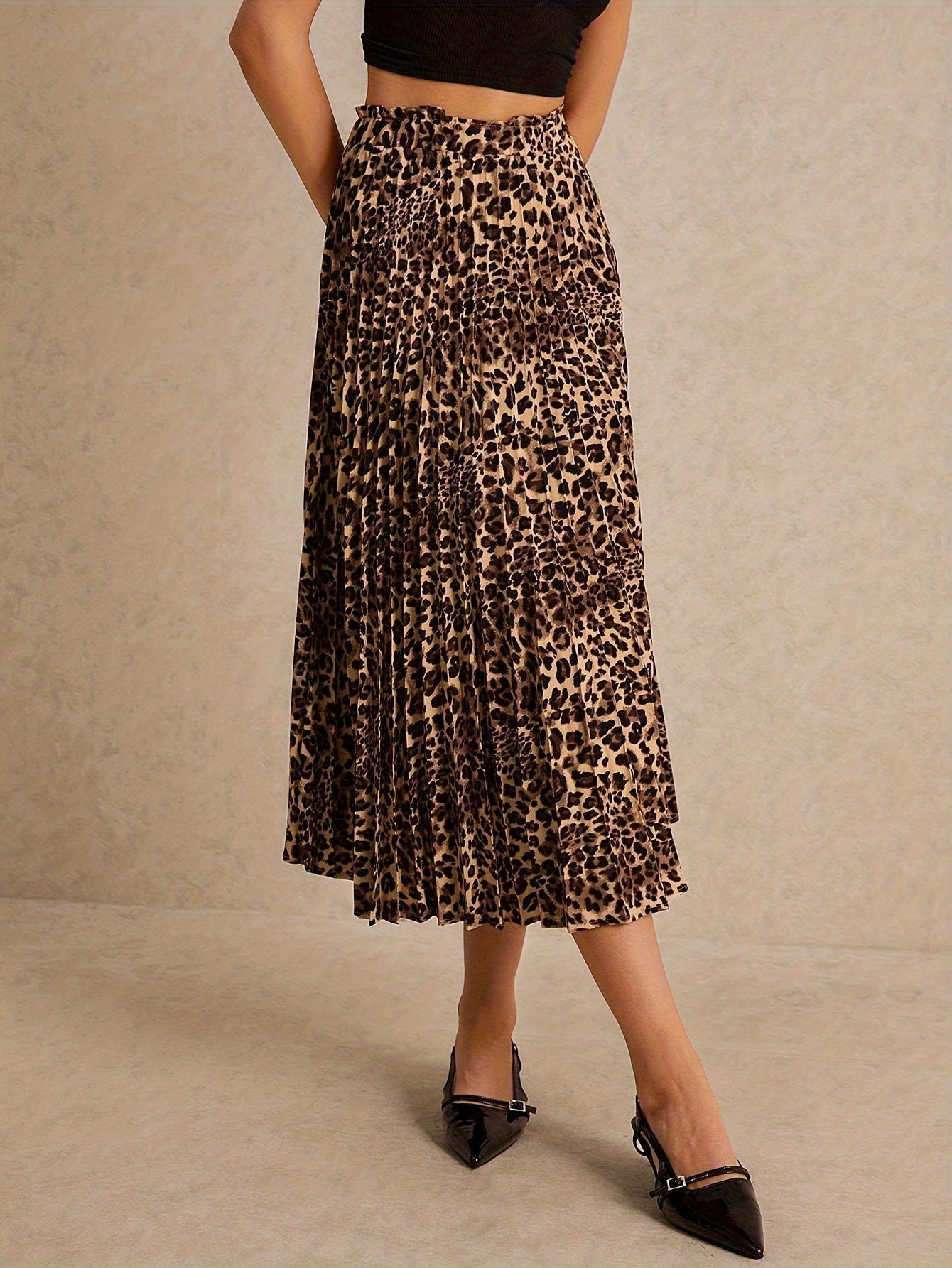 Geplooide luipaardprint rok - stijlvolle gemengde kleur vrouwenrok