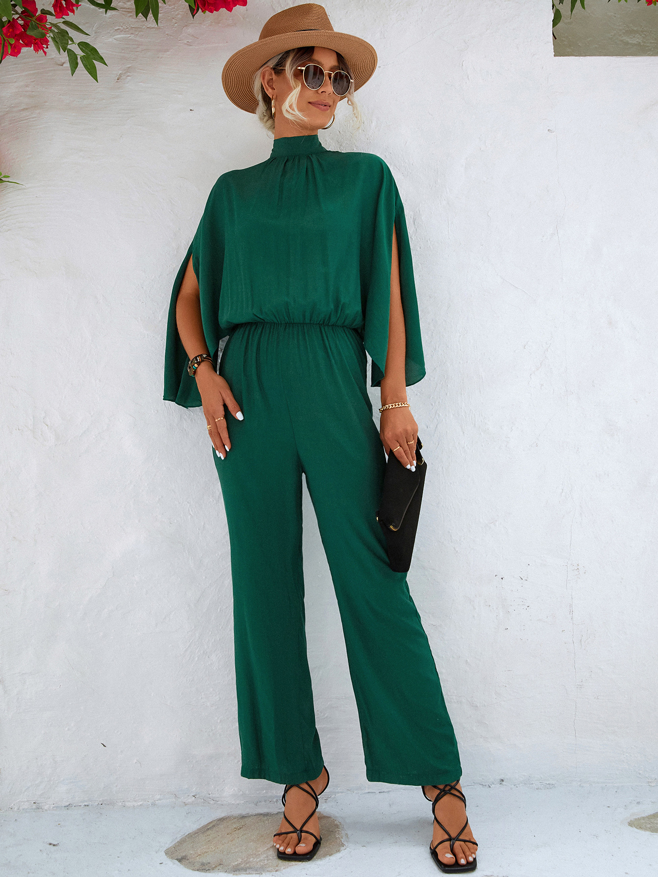Dames wijde jumpsuit in elegant groen - vloeiende stijl voor elke gelegenheid