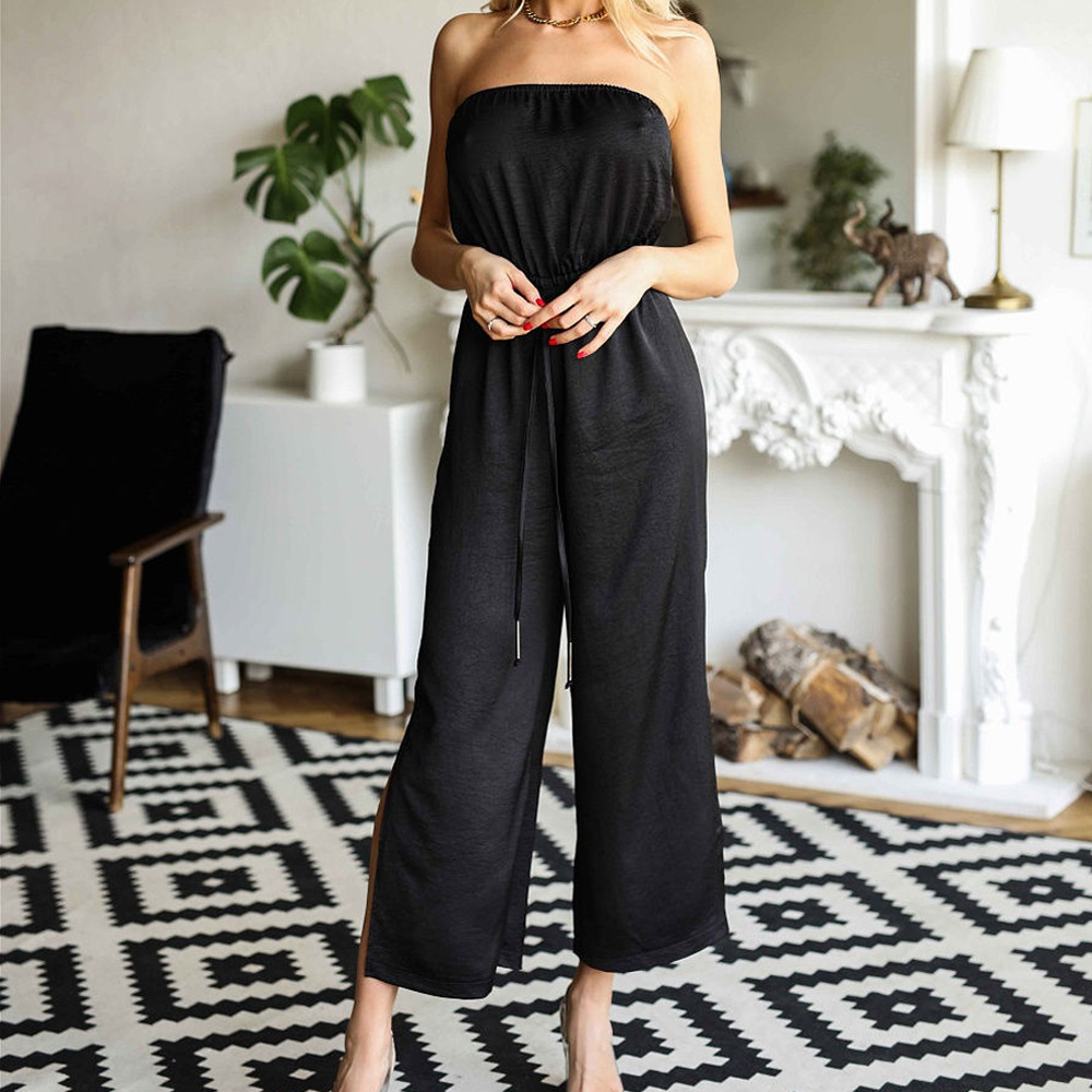 Dames strapless jumpsuit - luchtig zwart reisoutfit voor smart casual gelegenheden