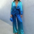 2-delige satijnen lounge set - chique dames pyjama ensemble