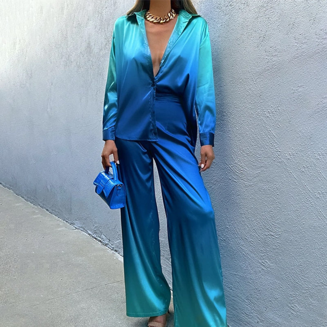 2-delige satijnen lounge set - chique dames pyjama ensemble