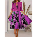 Dames 2-delig bloemen midi jurkje met cardi - elegante casual look voor stijlvolle vrouwen