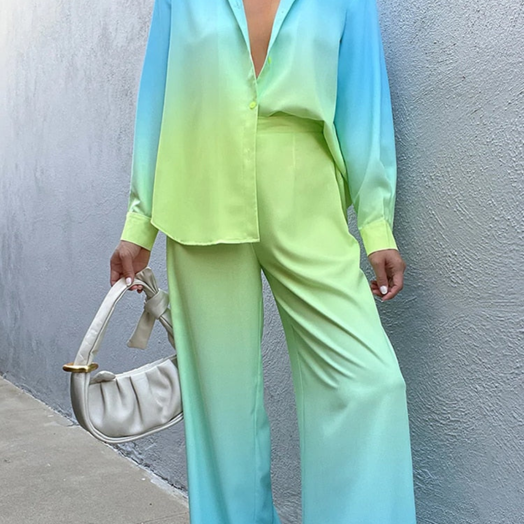 2-delige satijnen lounge set - chique dames pyjama ensemble