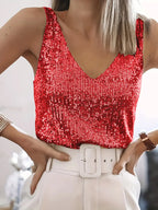 Dames sequins v-hals top - sprankelende avondkleding voor speciale gelegenheden