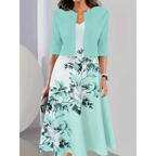 Dames 2-delig bloemen midi jurkje met cardi - elegante casual look voor stijlvolle vrouwen