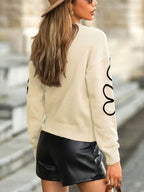 Dames casual sweater met bloemenborduurwerk - zachte brei jumper voor alledag