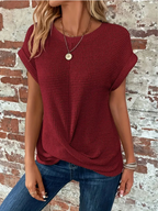 Dames waffle knit t-shirt - lichte casual top met korte mouwen voor elke gelegenheid