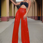 Damensequins brede pijp broeken - elegante hoge taille feestbroeken voor dames