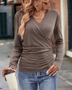 Langsleeve wikkeltop - trendy casual shirt voor dames