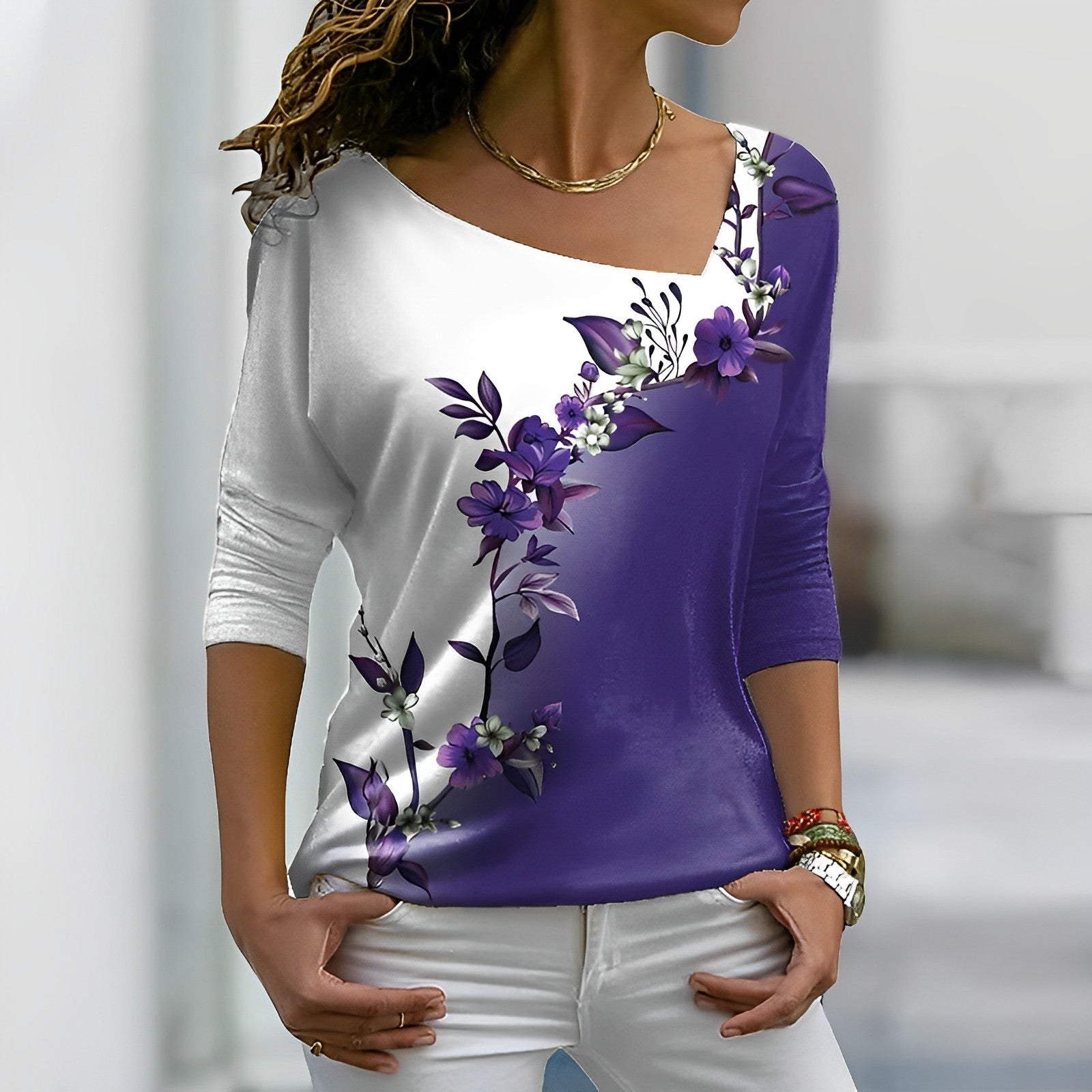 Dames bloemen t-shirt - elegante casual outfit met lange mouwen voor elke dag