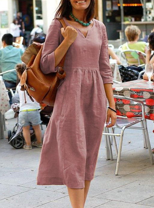 Casual linnen jurk - elegante midi jurk voor vrouwen