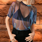 Dames sheer top - lichtgewicht mesh voor casual en avondkleding - chic gelaagd ontwerp voor veelzijdige styling