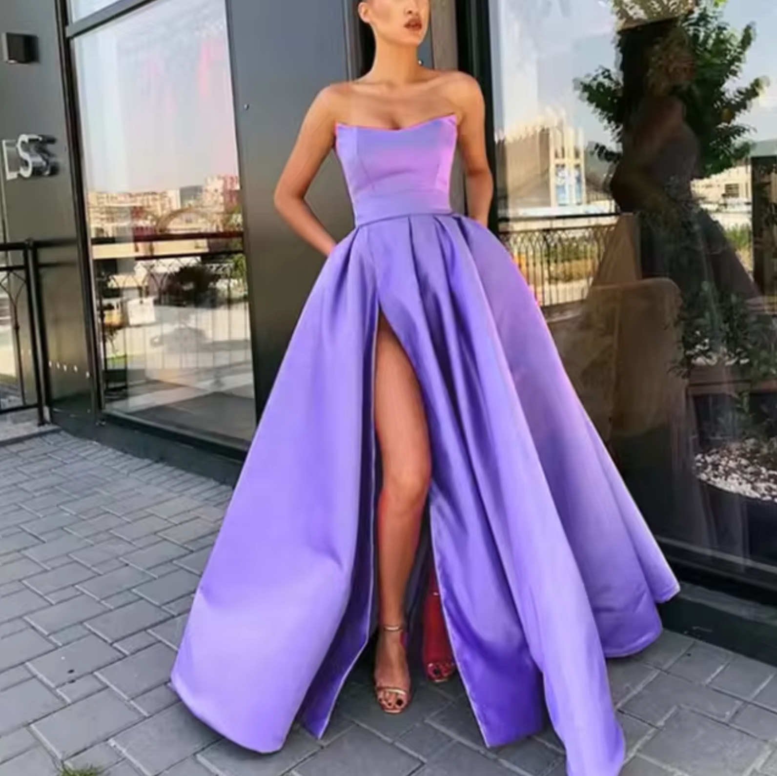 Dames ball gown met hoge slit - elegante avondjurk voor formele gelegenheden