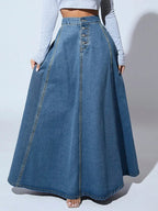 Vloeiende denim maxi rok - stijlvolle lange denim rok voor vrouwen