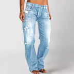 Dames jeans - versleten denim jeans voor een relaxte pasvorm