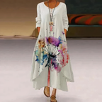 Maxi jurk - elegante damesjurk met zakken en bloemdecoraties