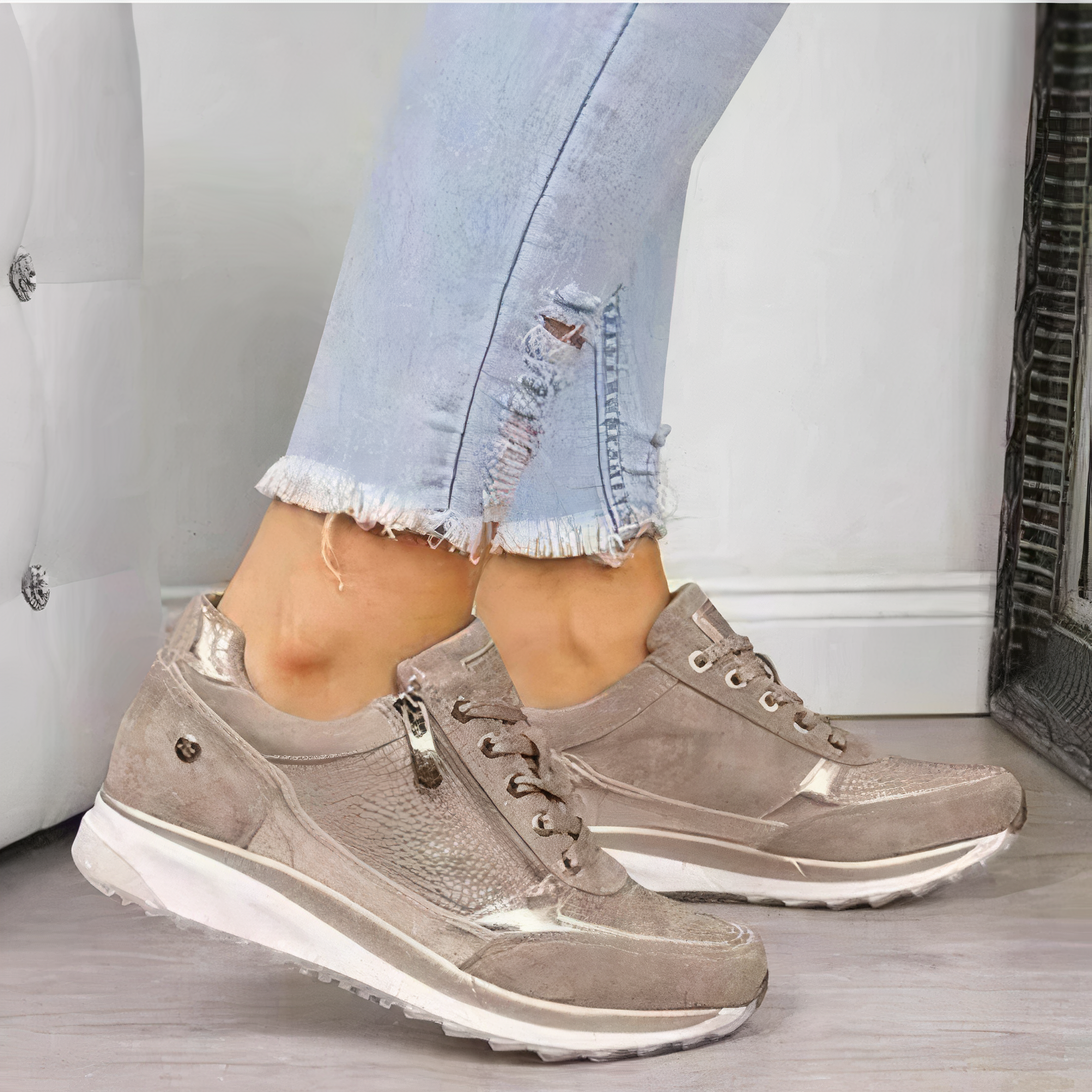 Dames sneakers - stijlvolle grijze casual schoenen voor elke gelegenheid