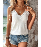 Dames cami top met kantafwerking - verfijnd mouwloos zomertopje