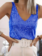 Dames sequins v-hals top - sprankelende avondkleding voor speciale gelegenheden