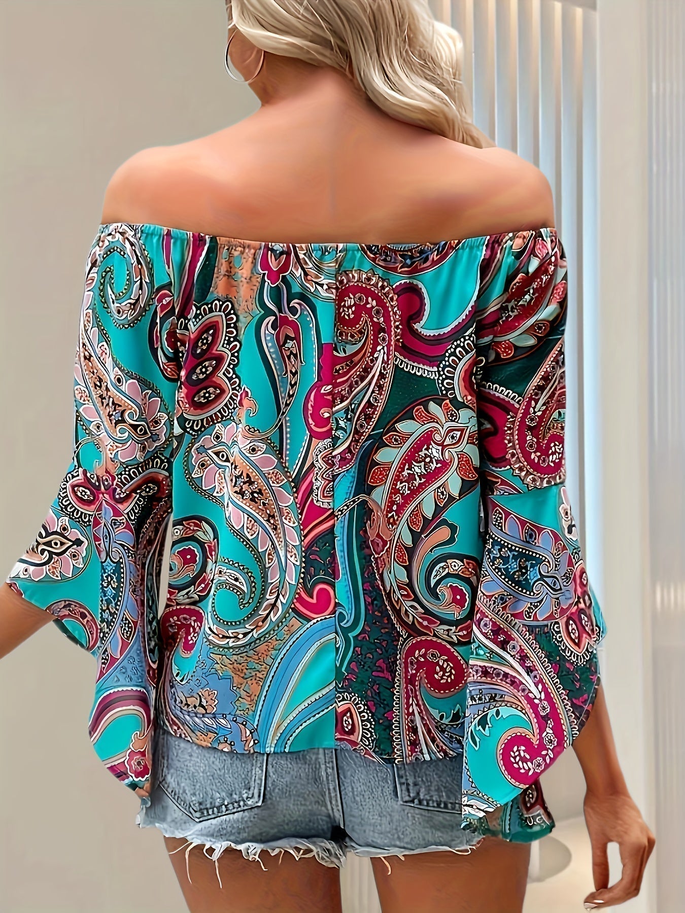 Off-shoulder top - elegante bloes met bloemenprint voor dames
