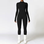 Warm zipper lange mouwen jumpsuit - yoga fitness sportbroek ademend dames bodysuit - Bakkermode.nl