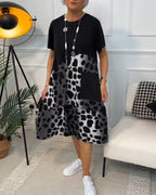 Casual jurk - chique zwart en grijze damesjurk met zakken