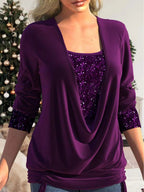 Dames sequined top - stijlvolle gedrapeerde blouse met sprankelende details