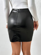 Hoge taille pu leren rok - trendy mini rok met een stijlvolle split
