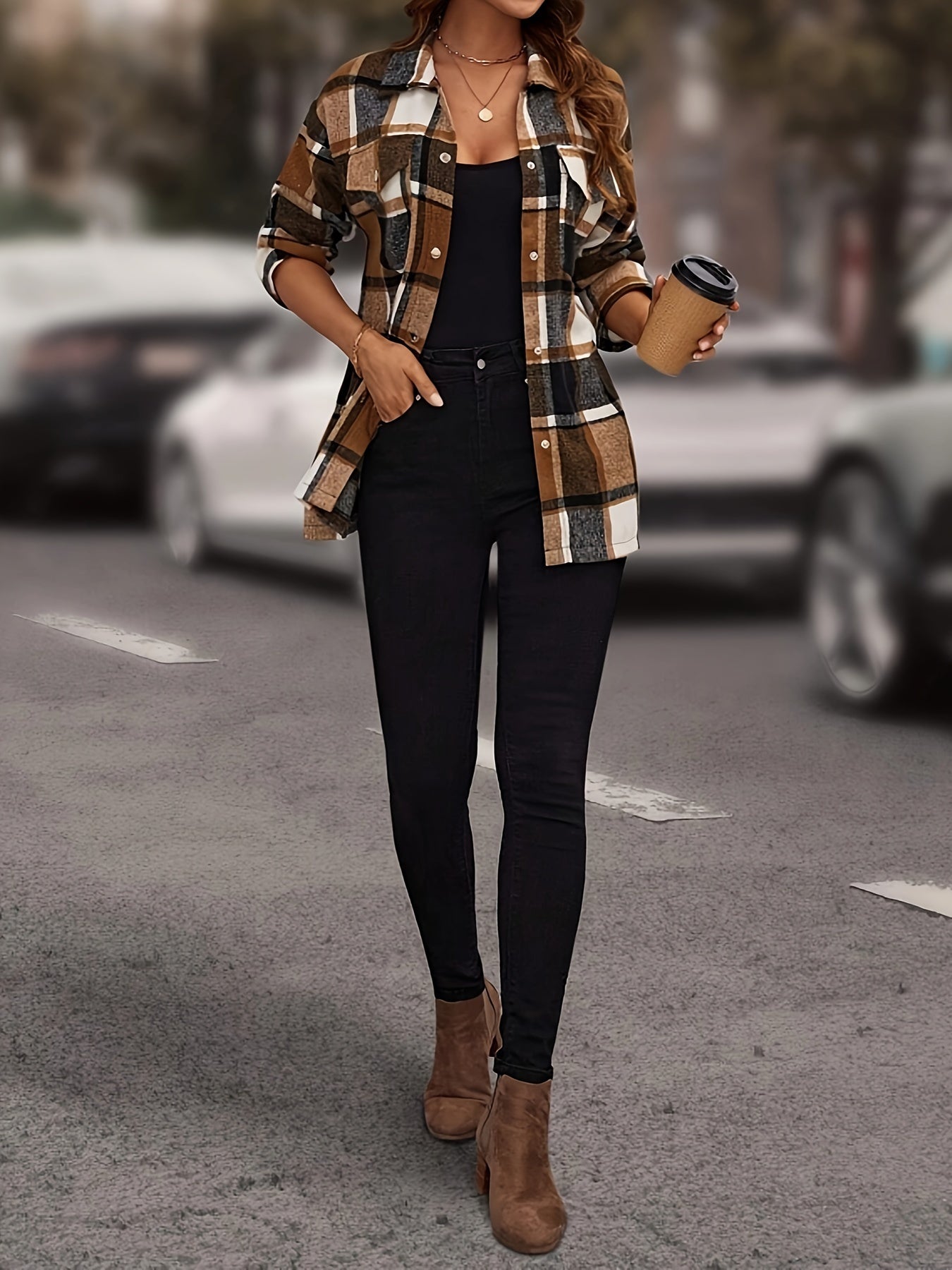 Gemêleerde kleurcheck overhemd - veelzijdige lange mouwen dames overshirt