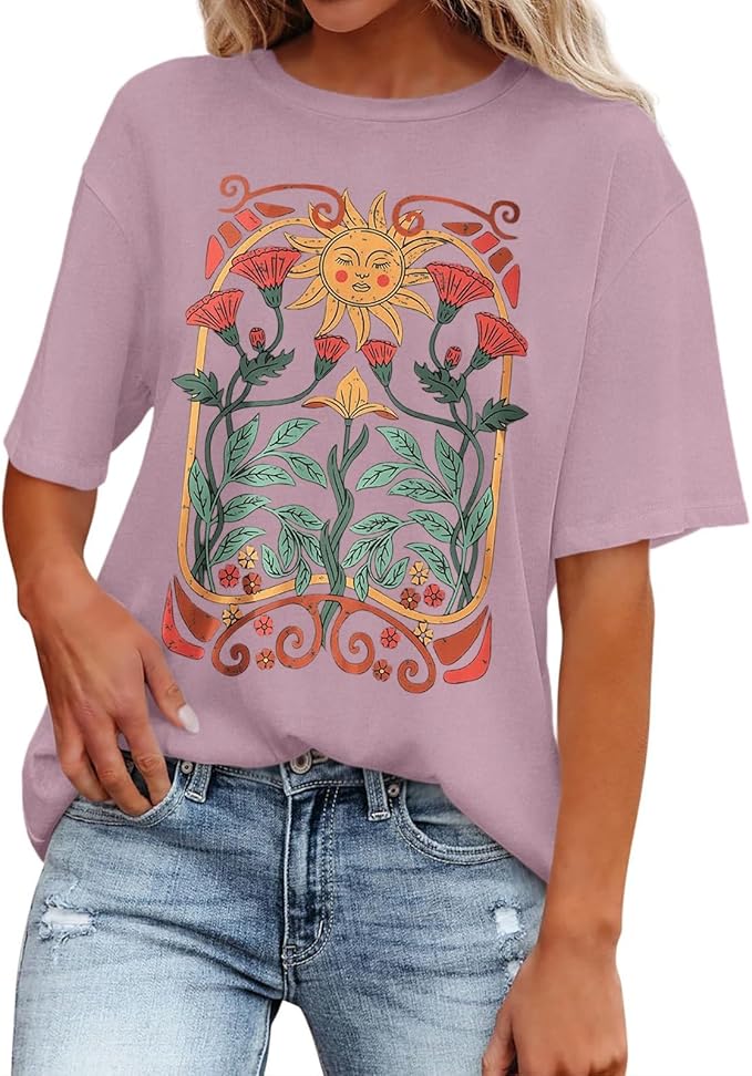 Boho vintage letter print t-shirt vrouwen zomer