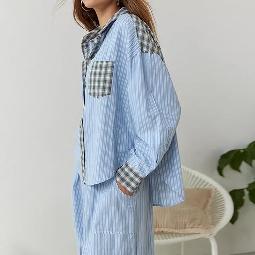 2-delige loungewear set - dames pyjama met geruite details - Bakkermode.nl