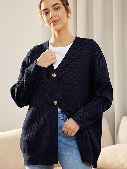 Dames oversized cardigan - relaxte fit gebreide trui met lange mouwen en knoopsluiting voor casual wear
