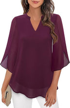 Vrouwen tuniek blouse lichtgewicht elegante driekwart mouwen - veelzijdige top voor casual en formele gelegenheden