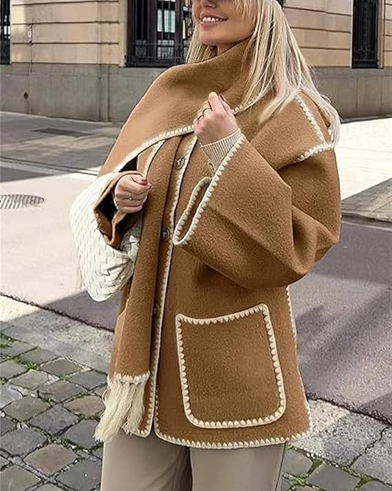 Elegante wollen damesjas - oversized warme winterjas met chique omslagkraag - Bakkermode.nl