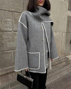 Elegante wollen damesjas - oversized warme winterjas met chique omslagkraag - Bakkermode.nl
