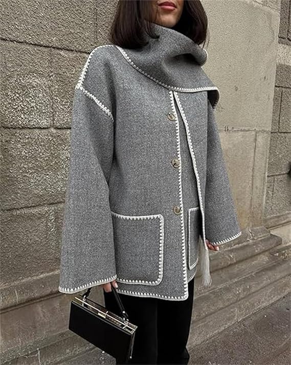Elegante wollen damesjas - oversized warme winterjas met chique omslagkraag - Bakkermode.nl