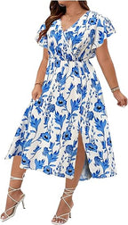 Floral jurk - elegante blauwe zomerjurk voor dames