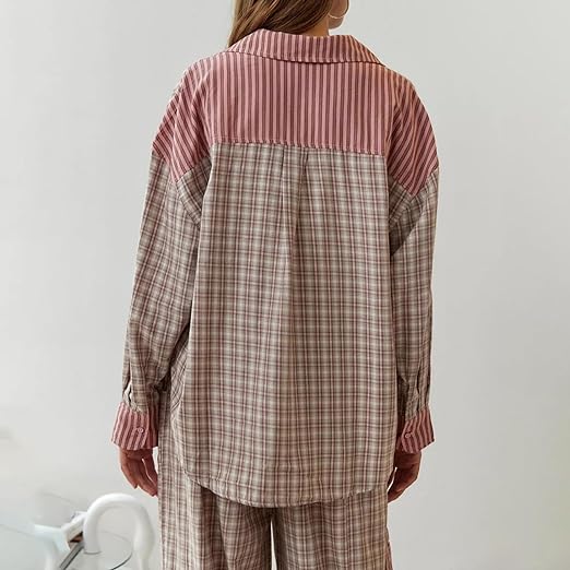 2-delige loungewear set - dames pyjama met geruite details - Bakkermode.nl