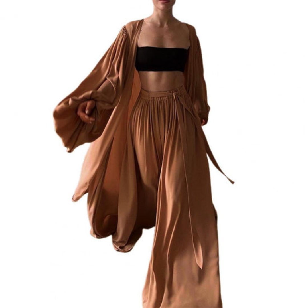 3-delige set - trendy dames crop top, rok en kimono