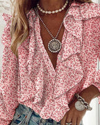 Dames florale ruffle blouse - elegante lange mouwen voor casual dagelijkse outfits