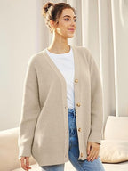 Dames oversized cardigan - relaxte fit gebreide trui met lange mouwen en knoopsluiting voor casual wear