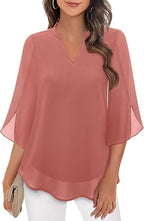 Vrouwen tuniek blouse lichtgewicht elegante driekwart mouwen - veelzijdige top voor casual en formele gelegenheden