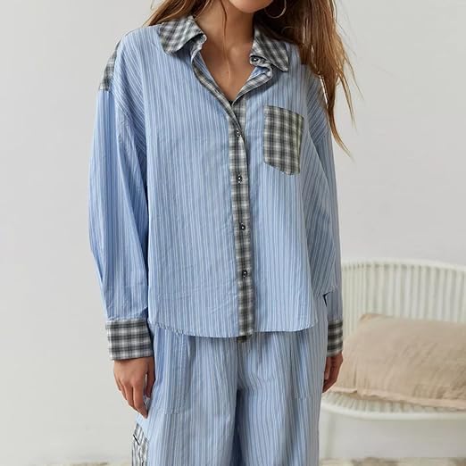 2-delige loungewear set - dames pyjama met geruite details - Bakkermode.nl